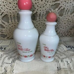 Vintage Avon To a Wild Rose Pink & White Lotion and Cologne Bottles